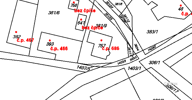 Hutisko 686, Hutisko-Solanec na parcele st. 757 v KÚ Hutisko, Katastrální mapa