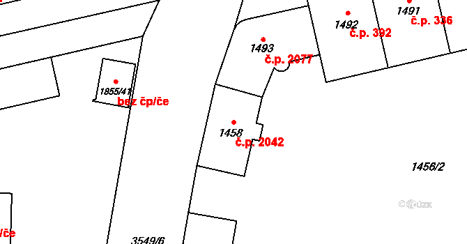 Moravská Ostrava 2042, Ostrava na parcele st. 1458 v KÚ Moravská Ostrava, Katastrální mapa