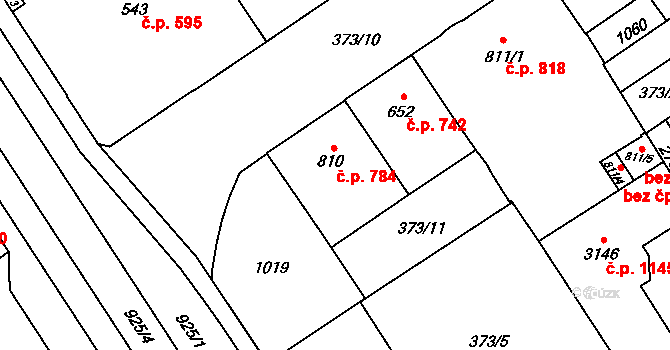 Přívoz 784, Ostrava na parcele st. 810 v KÚ Přívoz, Katastrální mapa