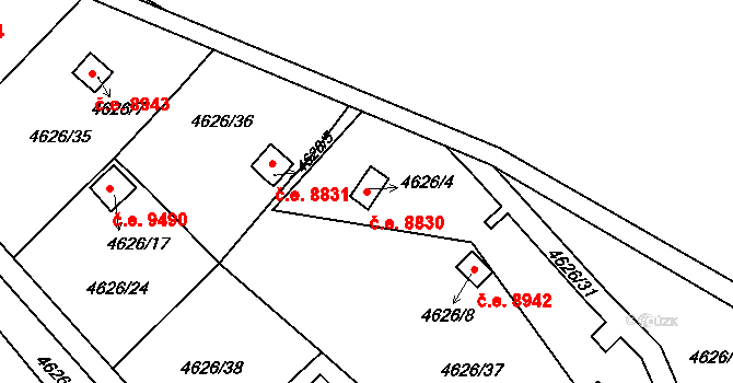 Severní Terasa 8830, Ústí nad Labem na parcele st. 4626/4 v KÚ Ústí nad Labem, Katastrální mapa