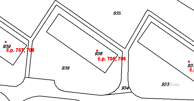 Brumov 705,706, Brumov-Bylnice na parcele st. 936 v KÚ Brumov, Katastrální mapa