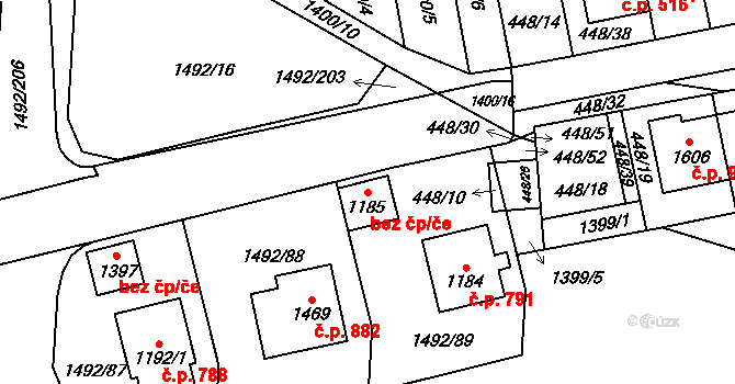 Svitavy 40151182 na parcele st. 1185 v KÚ Čtyřicet Lánů, Katastrální mapa