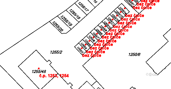 Plzeň 40249182 na parcele st. 1255/4 v KÚ Doubravka, Katastrální mapa