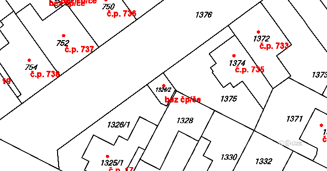 Brno 41748182 na parcele st. 1326/2 v KÚ Černá Pole, Katastrální mapa