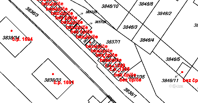 Velké Meziříčí 43461182 na parcele st. 3837/21 v KÚ Velké Meziříčí, Katastrální mapa