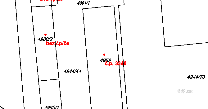 Česká Lípa 3340 na parcele st. 4959 v KÚ Česká Lípa, Katastrální mapa
