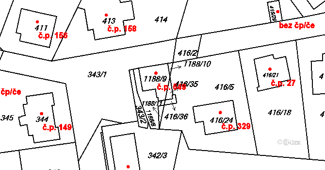 Velká Chuchle 549, Praha na parcele st. 1188/9 v KÚ Velká Chuchle, Katastrální mapa