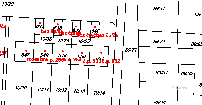 Kozojedy 262 na parcele st. 557 v KÚ Kozojedy u Kostelce nad Černými Lesy, Katastrální mapa