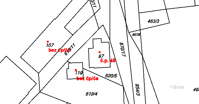 Lhota u Chroustovic 48, Chroustovice na parcele st. 97 v KÚ Lhota u Chroustovic, Katastrální mapa