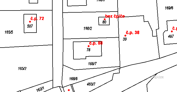 Temešvár 58 na parcele st. 78 v KÚ Temešvár, Katastrální mapa
