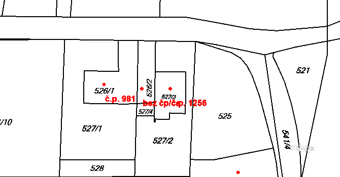 Horní Suchá 1256 na parcele st. 527/3 v KÚ Horní Suchá, Katastrální mapa