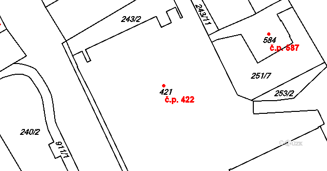 Neratovice 422 na parcele st. 421 v KÚ Neratovice, Katastrální mapa