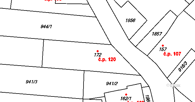 Žinkovy 120 na parcele st. 172 v KÚ Žinkovy, Katastrální mapa