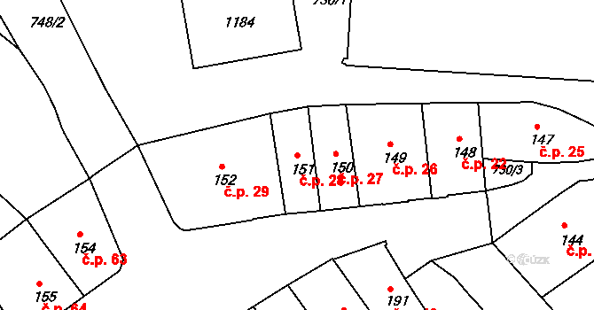 Broumov 28 na parcele st. 151 v KÚ Broumov, Katastrální mapa