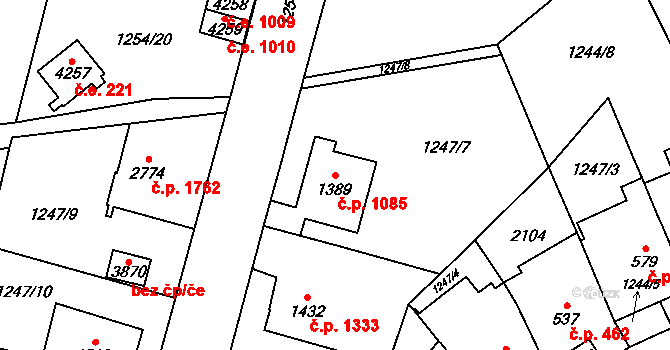 Náchod 1085 na parcele st. 1389 v KÚ Náchod, Katastrální mapa