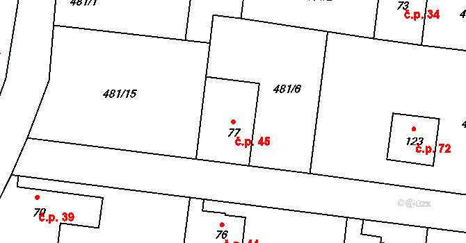 Malšovice 45 na parcele st. 77 v KÚ Malšovice, Katastrální mapa