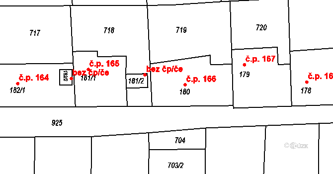 Sýkořice 166 na parcele st. 180 v KÚ Sýkořice, Katastrální mapa