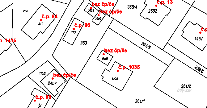 Rožnov pod Radhoštěm 88232182 na parcele st. 5103 v KÚ Rožnov pod Radhoštěm, Katastrální mapa