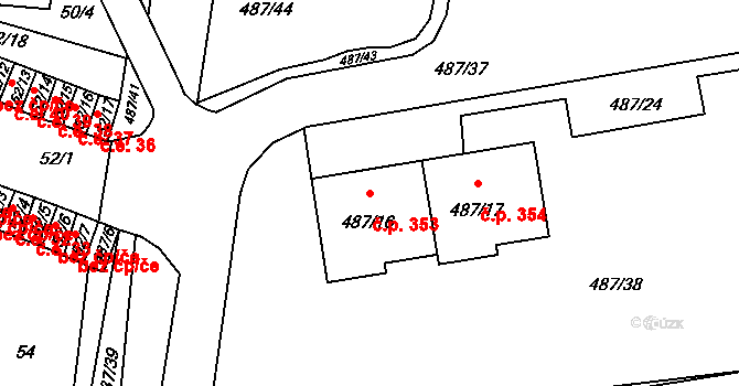 Březno 353 na parcele st. 487/16 v KÚ Březno u Chomutova, Katastrální mapa