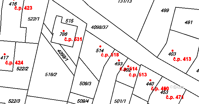 Lenešice 518 na parcele st. 514 v KÚ Lenešice, Katastrální mapa