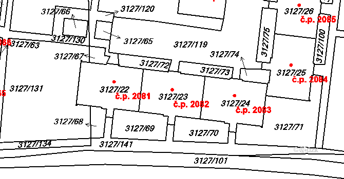 Louny 2082 na parcele st. 3127/23 v KÚ Louny, Katastrální mapa