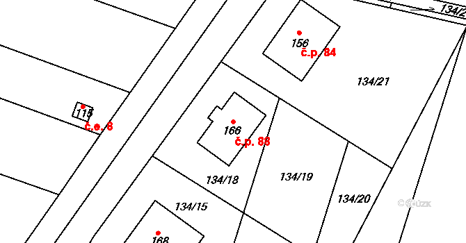 Bojanovice 88 na parcele st. 166 v KÚ Bojanovice u Znojma, Katastrální mapa