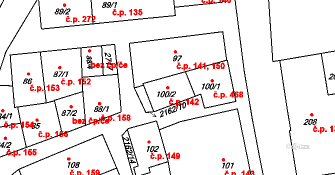 Golčův Jeníkov 142 na parcele st. 100/2 v KÚ Golčův Jeníkov, Katastrální mapa