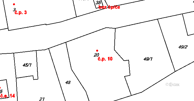 Chynín 10, Čížkov na parcele st. 20 v KÚ Chynín, Katastrální mapa