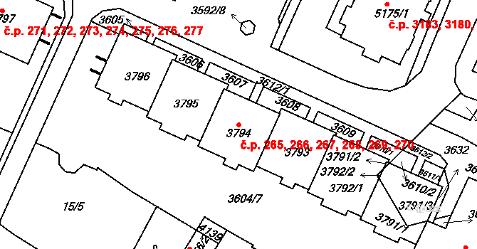 Havlíčkův Brod 265,266,267,268,269, na parcele st. 3794 v KÚ Havlíčkův Brod, Katastrální mapa