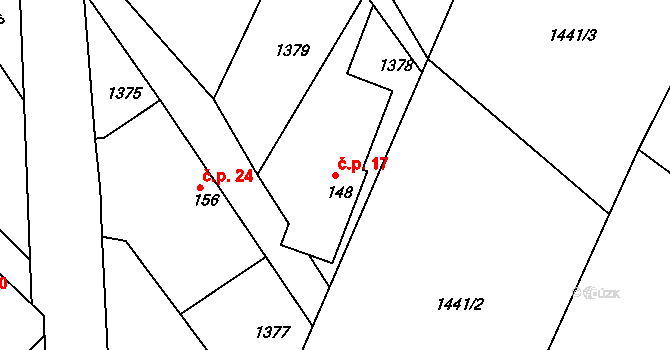 Lipiny 17, Bolehošť na parcele st. 148 v KÚ Bolehošť, Katastrální mapa