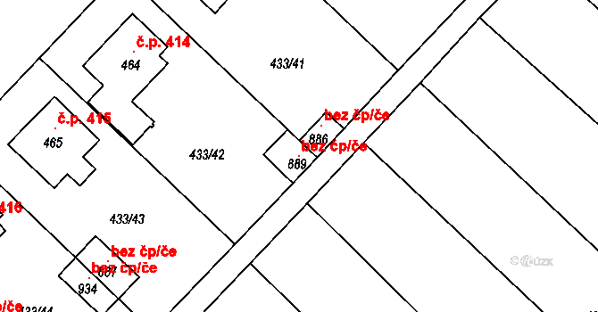 Křižanov 96957182 na parcele st. 889 v KÚ Křižanov, Katastrální mapa