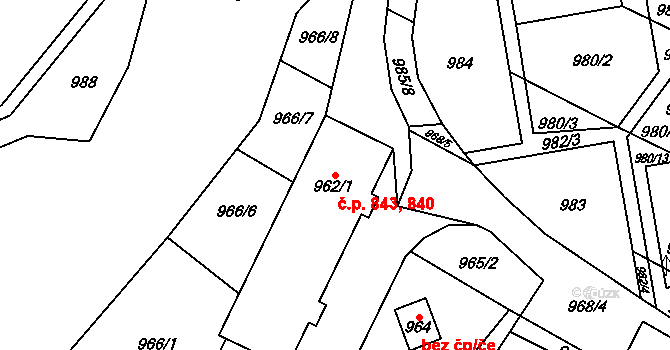 Pohořelice 840,843 na parcele st. 962/1 v KÚ Pohořelice nad Jihlavou, Katastrální mapa