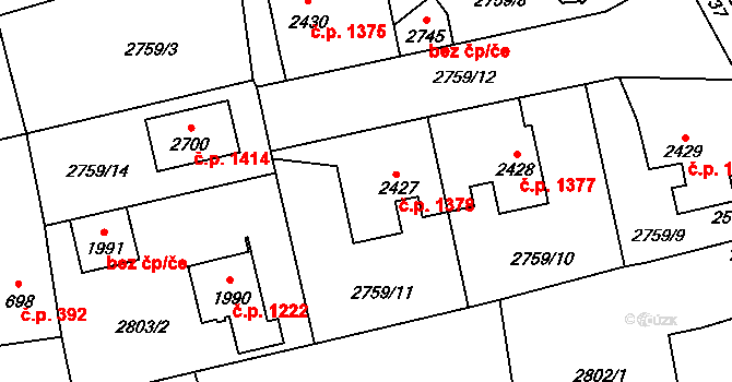Lipník nad Bečvou I-Město 1378, Lipník nad Bečvou na parcele st. 2427 v KÚ Lipník nad Bečvou, Katastrální mapa