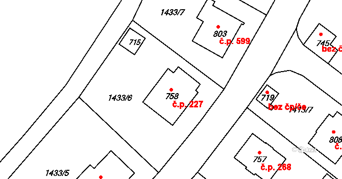 Brtnice 227 na parcele st. 758 v KÚ Brtnice, Katastrální mapa