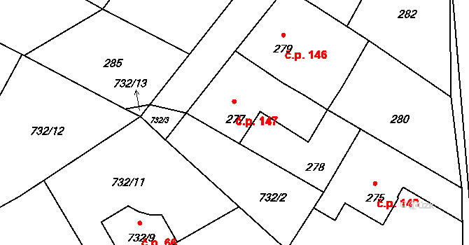 Jestřebí 147 na parcele st. 277 v KÚ Jestřebí u České Lípy, Katastrální mapa
