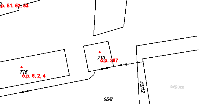 Kamenná 307, Jílové na parcele st. 719 v KÚ Jílové u Děčína, Katastrální mapa