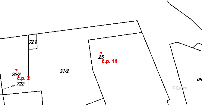 Rosice 11, Cerekvička-Rosice na parcele st. 25 v KÚ Rosice u Cerekvičky, Katastrální mapa