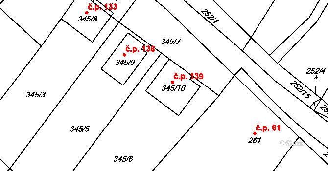 Lhota 139, Vyškov na parcele st. 345/10 v KÚ Lhota, Katastrální mapa