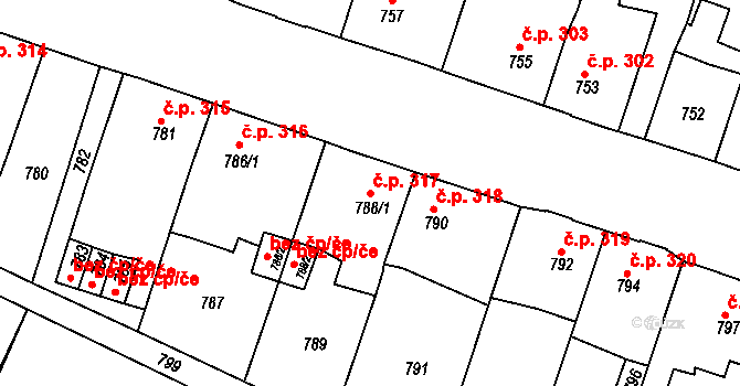 Pod Cvilínem 317, Krnov na parcele st. 788/1 v KÚ Opavské Předměstí, Katastrální mapa