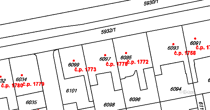 Kročehlavy 1778, Kladno na parcele st. 6097 v KÚ Kročehlavy, Katastrální mapa