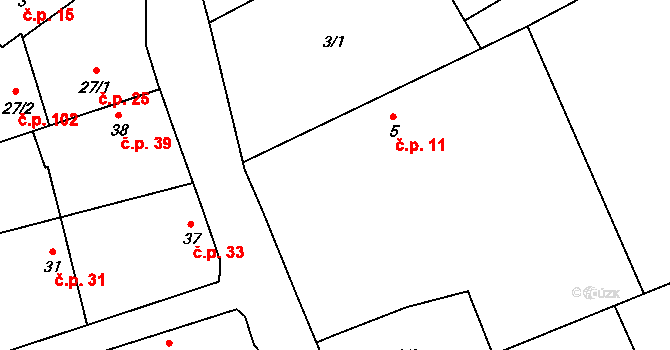 Hradišťko I 11, Veltruby na parcele st. 5 v KÚ Hradišťko I, Katastrální mapa