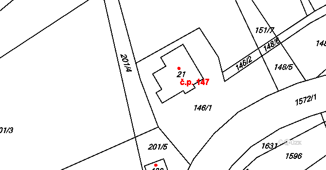 Horní Lipová 147, Lipová-lázně na parcele st. 21 v KÚ Horní Lipová, Katastrální mapa