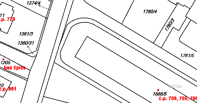 Chlumec nad Cidlinou IV 705,706,707,708,709, Chlumec nad Cidlinou na parcele st. 1686/5 v KÚ Chlumec nad Cidlinou, Katastrální mapa