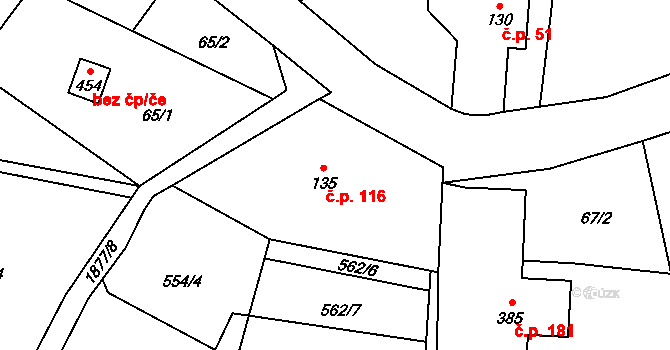 Krompach 116 na parcele st. 135 v KÚ Krompach, Katastrální mapa