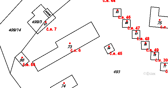 Ohařice 6 na parcele st. 73 v KÚ Ohařice, Katastrální mapa