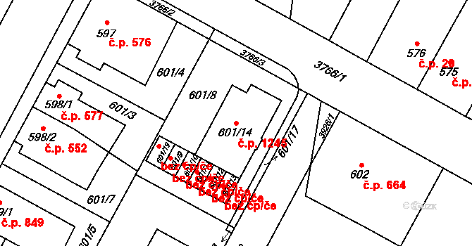 Žamberk 1245 na parcele st. 601/14 v KÚ Žamberk, Katastrální mapa