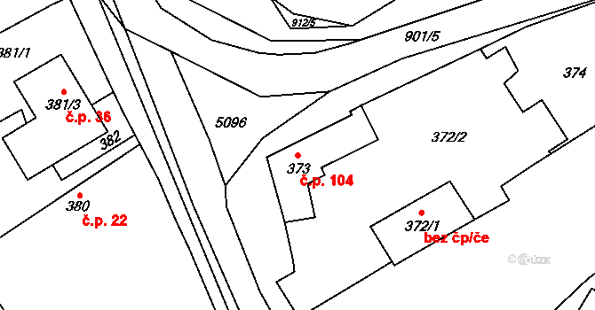 Milovice 104 na parcele st. 373 v KÚ Milovice nad Labem, Katastrální mapa