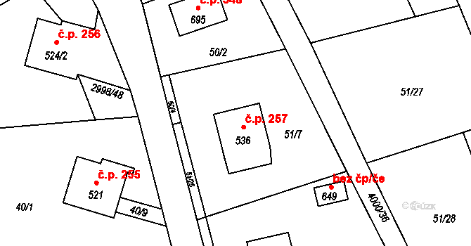 Janov 257 na parcele st. 536 v KÚ Janov u Litomyšle, Katastrální mapa