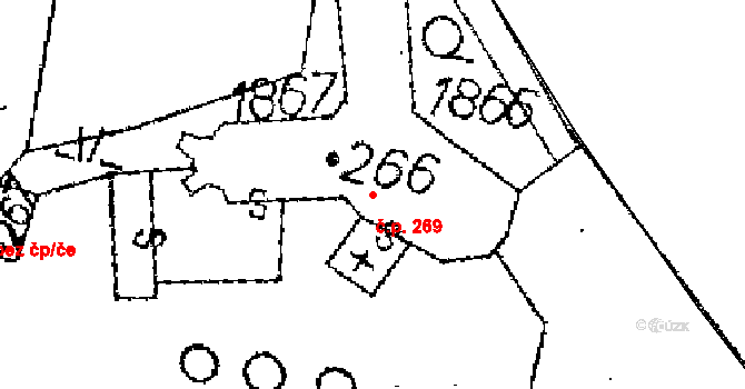 Jaroměřice 269 na parcele st. 266 v KÚ Jaroměřice, Katastrální mapa