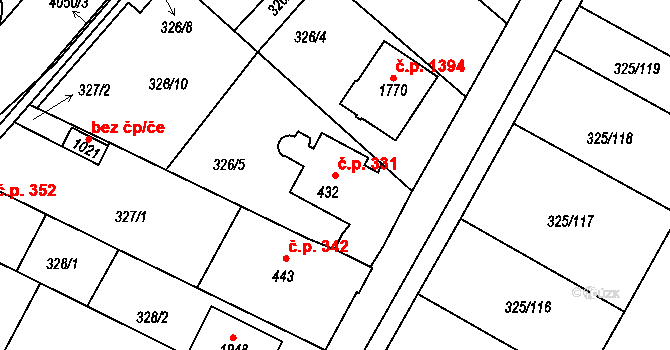 Mařatice 331, Uherské Hradiště na parcele st. 432 v KÚ Mařatice, Katastrální mapa